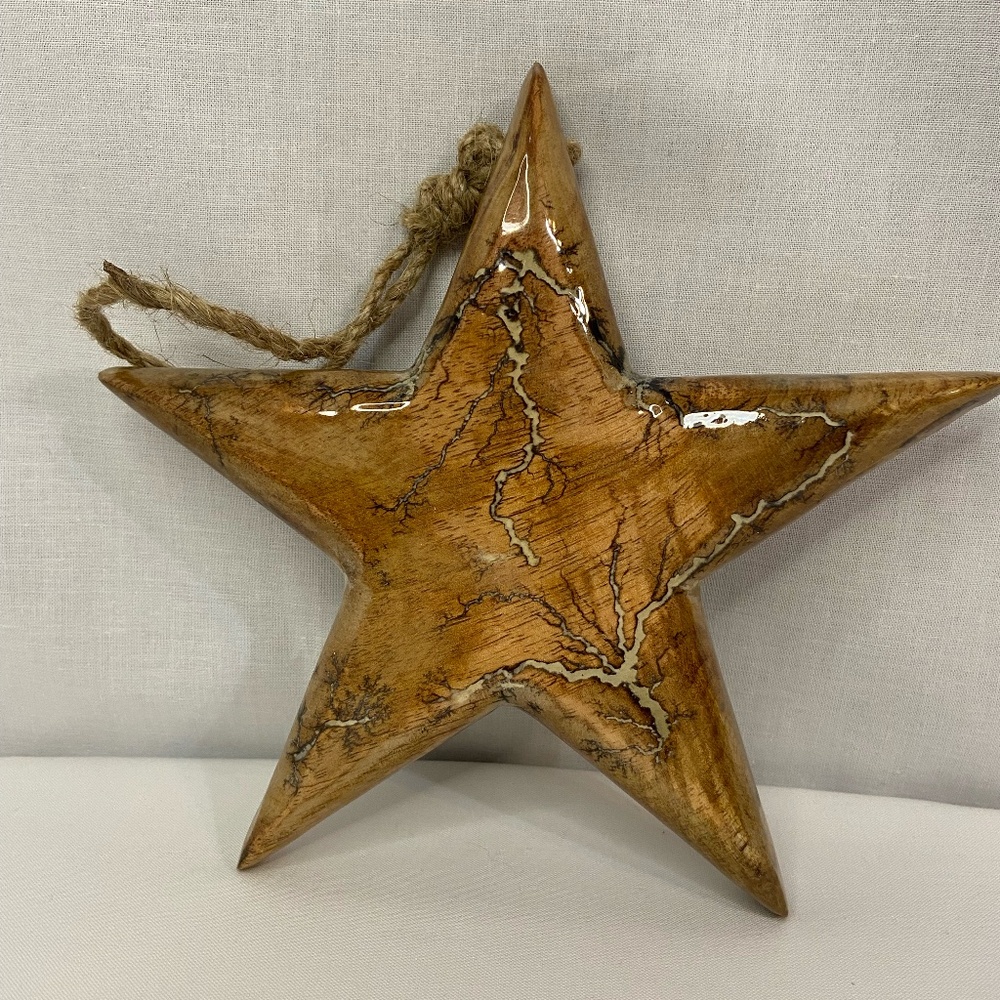 Wooden Star Rustic Primitive Wall Door Ornament Mango Glossy 7.5"